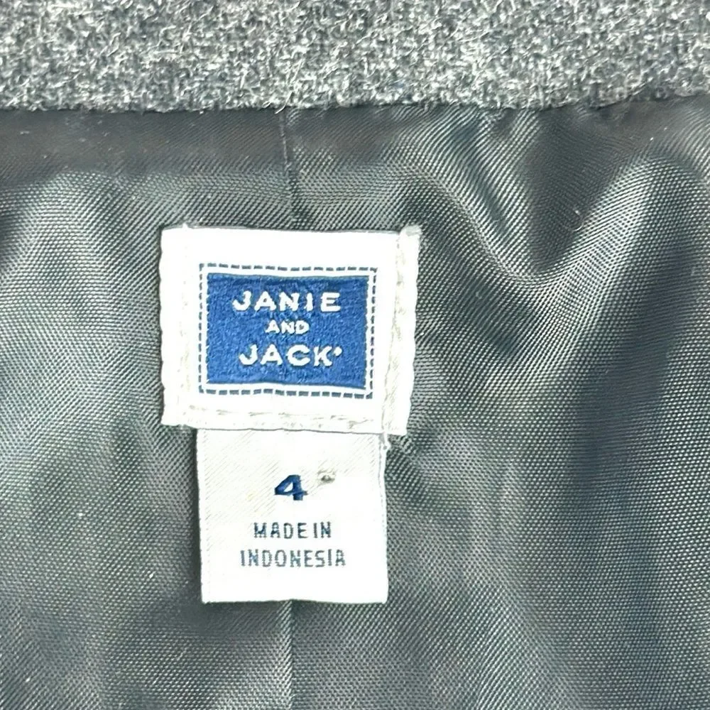 Janie and Jack Wool Blend Blazer Suit Jacket Gray with Elbow Patches sz 4